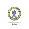 Detail of 2.8cm round enamel pin with cat paw design and Toe Beans text engraving - Round Cat Paw Print (KN1341)