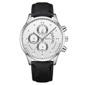 Fashionable men's chronograph watch with silver case, white dial and black leather strap - White Dial Silver Pointer Silver Case