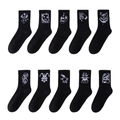 Lot de 10 paires de chaussettes noires avec graffitis de crânes et motifs SMILE - Taille Unique(37-46) / Série D5-Mélange Noir