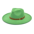 Dettaglio cappello fedora in lana verde smeraldo con cinturino in pelle e fibbia oro - M (56-58cm) / Verde Erba
