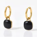 Goldene Creolen mit doppelseitigen schwarzen Emaille-Quadratanhängern für Damen - Schwarz Und Gold (KDE632)