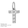 Silver stainless steel letter T pendant with sparkling cubic zirconia stones 7mm size - Letter T(ZP39269) / Steel
