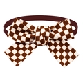 Classic brown and white checkered pattern pet bowtie with elastic band for dogs and cats - Brown and White Plaid