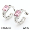 Silver rectangle earrings with pink zircon stone featuring minimalist textured metal finish - Steel Pink (KE111466-GC)
