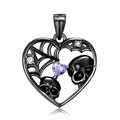 Pendente cuore gotico con teschi e ragnatela in metallo nero e pietra viola - Argento 925 / Ciondolo Cuore Teschio (PNC0028)