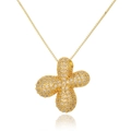 Close-up of golden floral pendant necklace set with sparkling white zircon stones - Letter X (D1079-X)