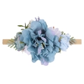Infant nylon headband featuring blue and white silk flowers with green leaf accents - Style 42 (42)