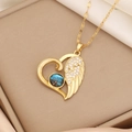 Luxus Gold Herz Halskette mit blauem Sternstein und Diamantflügeln auf weißer Seide - Herz Flügel Stil (1#)