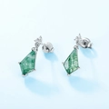Pendientes de plata S925 con forma de cometa, ágata de musgo verde y circonitas - Plata/Verde (Plata Gruesa Oro Blanco/7*12mm Piedra Principal)