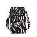 Vertical crossbody phone bag with black and white zebra pattern and adjustable strap - Zebra Print