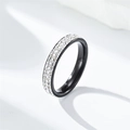 Close-up of black titanium steel ring with double-row sparkling rhinestones - Size 5 / Double Row Rhinestone (4mm) / Black