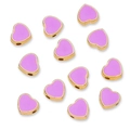 Vue détaillée de perles de cœur en émail violet avec bord doré pour la création de bijoux - Violet