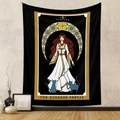 Detalle de tapiz Freyja estilo tarot con gatos azules sobre tela negra decorativa - 73X95CM/Tela Cepillada / Patrón de diosa