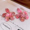 Retro bohemian floral earrings with pink acrylic resin texture and gold metal hooks - 32# Silver Earring Post - Pink - Flower