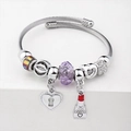Bracciale con ciondoli argento, cristallo viola, rossetto e lucchetto a cuore lucido - C1-017 Viola