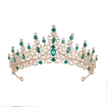 Luxe gouden kroon met smaragdgroene kristallen en strass-steentjes voor bruidsfeesten - Groen
