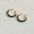 Eleganti ear cuff dorati a forma di C con micro-intarsi di zirconi blu scuro lucidi - Placcato oro 14K zirconia blu reale