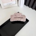 Plush square claw clip in soft pink fur finish for elegant hair styling - Large Grey Coffee (approx. 12cm)