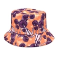 Detailed view of vibrant orange bucket hat featuring dense purple mushroom print patterns - M (56-58cm) / Orange Purple Mushroom Print (2#)