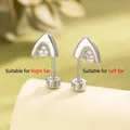 Silver cat ear cartilage studs with cubic zirconia and screw flat backs in a pair - White - Right Ear (A379-1#)