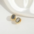 French vintage style oval earrings with dark shell inlay and golden metal frames - Oval Shell Style