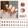Sweet caramel blush heart press-on nails with glossy 24-piece full set manicure kit - Caramel Brown Heart Cow Pattern Style (A661) / Glue Type