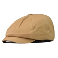 Detail view of khaki newsboy cap showing textured cotton twill and premium stitching - Khaki