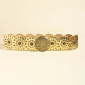 Detail of western vintage wide metal belt with hollow round links and carved patterns - Antique Bronze Gold Style A / 115cm