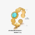 Vintage 18k gold plated stainless steel ring with green turquoise and hammered texture - Size 7 (Adjustable) / Turquoise Ring (Gold)
