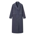 Dames oversized donkerblauwe wollen jas met krijtstreep en dubbele knoopsluiting - S / Donkerblauwe strepen