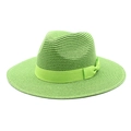 Close-up of light green woven sun hat with decorative matching ribbon and bow detail - M (56-58cm) / Grass Green