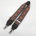 Bohemian embroidered bag strap with colorful diamond pattern and bronze metal hardware - Antique Bronze Hook / No.23 Black Leather
