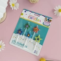 Set of five colorful star-shaped birthday candles with white plastic stands in blister pack - Colorful Star Candle