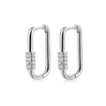 Macro shot of silver rectangular U-shaped earring with paved zircon stones - Silver