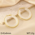 White marble resin hoop earring with gold stainless steel frame in 41x6mm size - Creamy White Marble Pattern (KE115532-SP)
