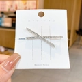 Sparkling criss-cross X-shaped hair clip with full rhinestones on white display card - 91# Silver Cross Full Rhinestone Clip / Silver