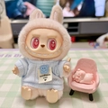 Plush doll accessory set featuring a blue sweater and rabbit headband for vinyl figures - Blue Toner Bubble Shirt / First And Second Generation Keychains Are Compatible With La Cloth Dolls. Dolls Not Included.