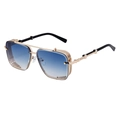 Occhiali da sole quadrati steampunk dorati con lenti sfumate blu e protezioni laterali - Nero Lucido Oro Blu Bianco