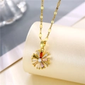 Collana a margherita in oro 18K con petali in zircone colorato e pietra centrale chiara - Oro/Multicolore