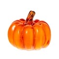 Transluzentes orangefarbenes Glas-Kürbis-LED-Licht mit rustikalem Stiel für Halloween - 7cm / Transparentes Gelb