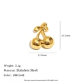 Detailed view of 18K gold plated stainless steel cherry charm with dimensions and weight - Cherry Pendant - Gold