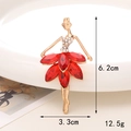 Elegant resin ballerina brooch with red rhinestones and gold base measuring 6.2cm - D1088 Dancing Girl Gold Red
