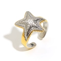 Anello aperto a stella marina in acciaio inossidabile con placcatura oro 18K e texture - Anello Aperto Stella Marina Strutturato - Bicolore Oro e Argento
