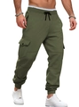 Pantalón cargo jogger para hombre forrado de felpa verde militar con cordón y bolsillos - S / Verde Militar