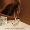 Golden titanium steel heart necklace with Mom pendant and sparkling zircon inlay - Rose Gold Heart Necklace N0455R