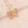 Macro detail of golden butterfly necklace with champagne resin wings and cubic zirconia - 1#Peach