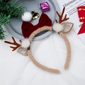 Christmas plush reindeer antler headband with deep red velvet bow and white pom poms - Style 13 Bowknot Brown Antler