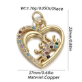 Golden heart pendant charm with colorful zircon inlay for necklaces and bracelets - Colorful Stone Heart Pendant (CX156-4)
