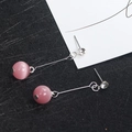 Elegant 925 silver earrings with pink cat eye stone and sparkling teardrop rhinestones - E1343-1/Pink Long