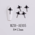 Detailed gunmetal cross nail charm with heart-shaped black gemstone and 8x13mm dimensions - Black Heart Cross (AE05)